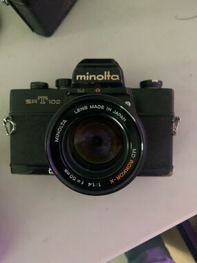 UNTESTED AS-IS Minolta SRT 102 Black SLR Camera + MC Rokkor-PF 58mm f/1.4 Lens